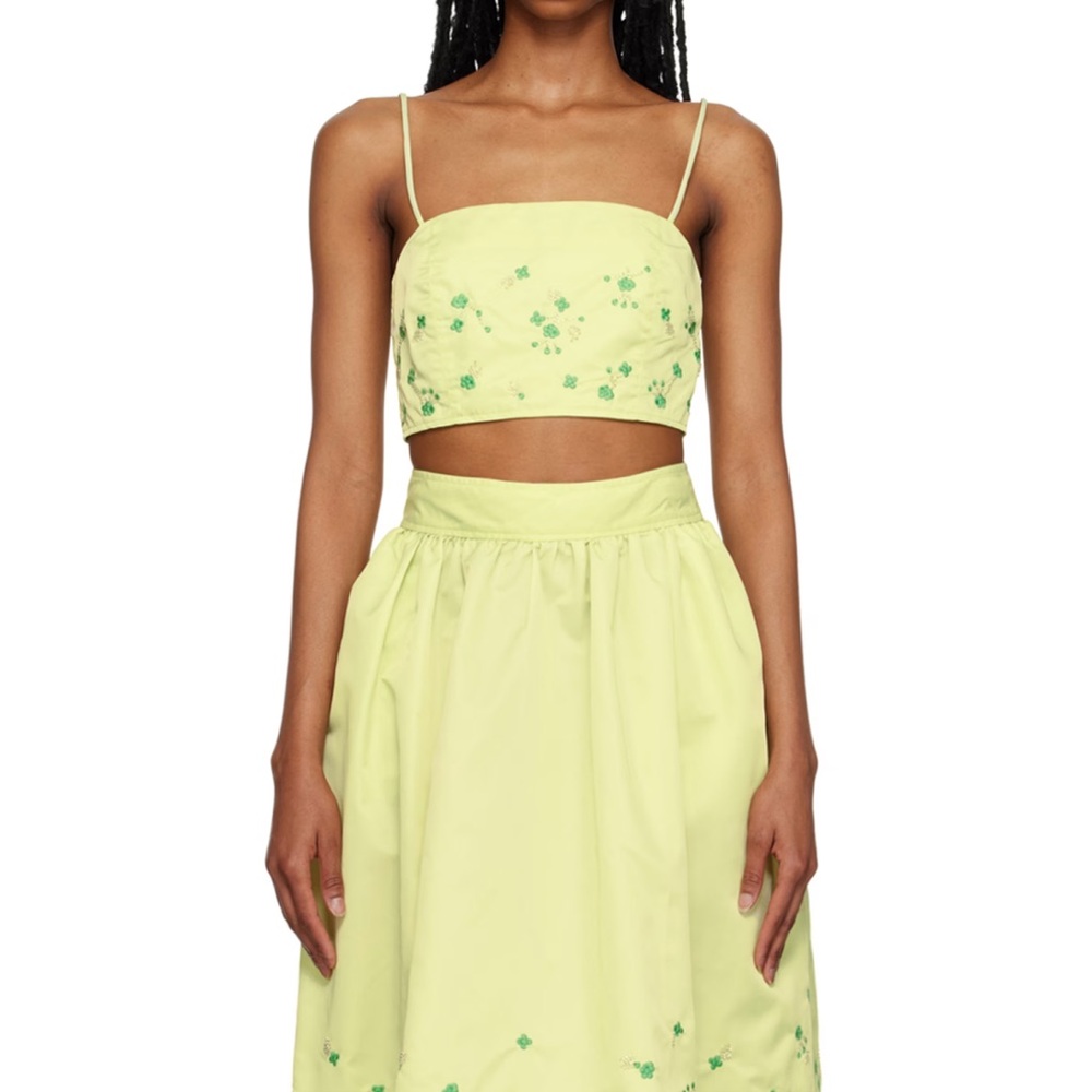 NWT GANNI green embroidered camisole
